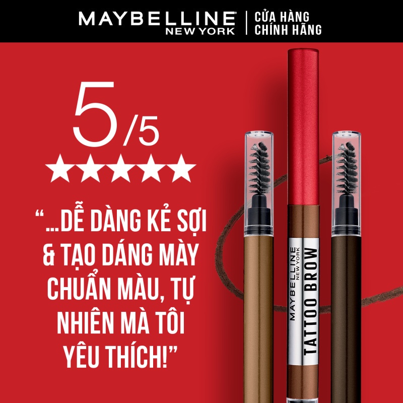 Chì Kẻ Mày 36H Lâu Trôi, Kháng Nước, Dễ Kẻ, Chuẩn Màu Tattoo Brow Maybelline New York Pigmented Pencil 0.25g