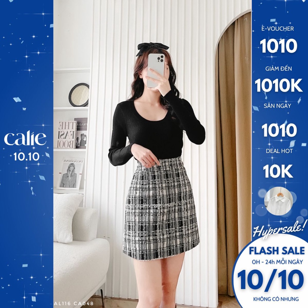 Áo len cổ tròn tay dài basic dáng ôm Calie AL116