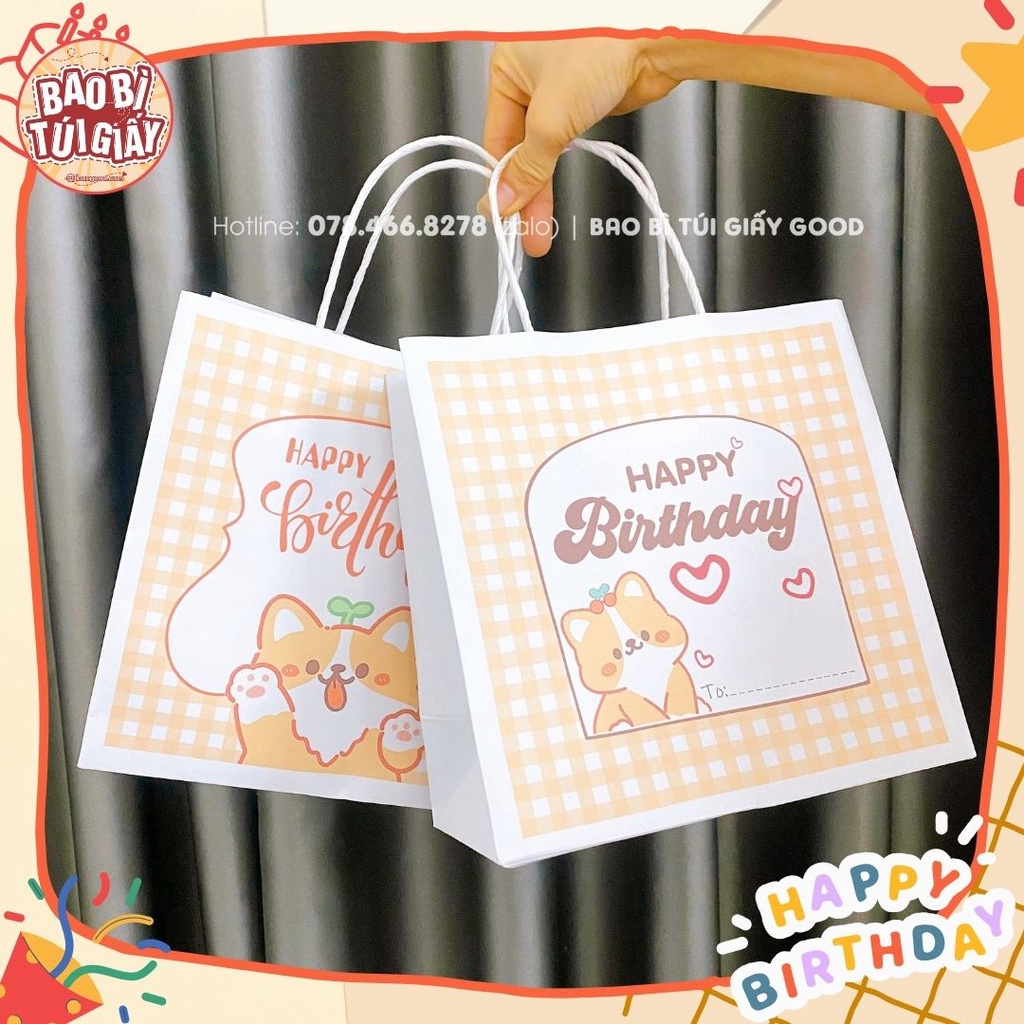 Túi giấy quà tặng sinh nhật happy birthday dễ thương đựng phụ kiện trang sức, hoa, túi xách mini KHÔNG KÈM NƠ