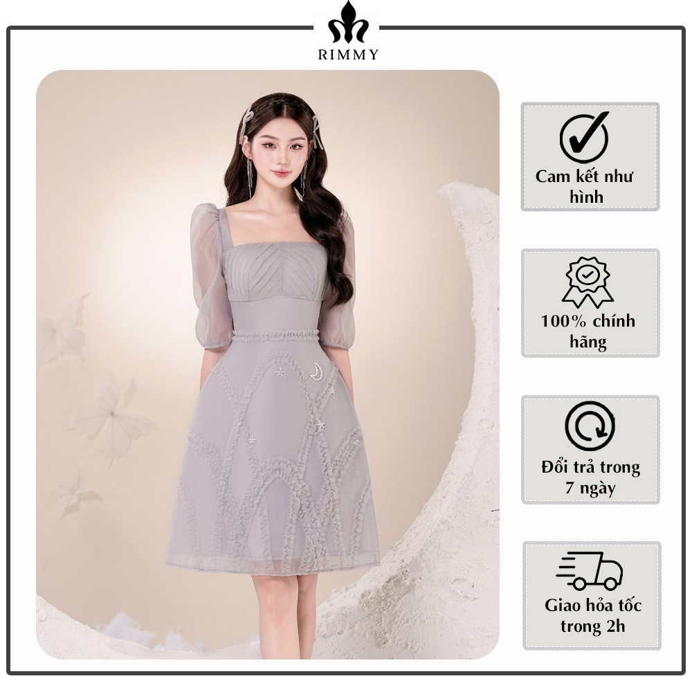 Đầm thiết kế lụa xanh ghi trendy, yêu kiều Catalia Dress by Rimmy