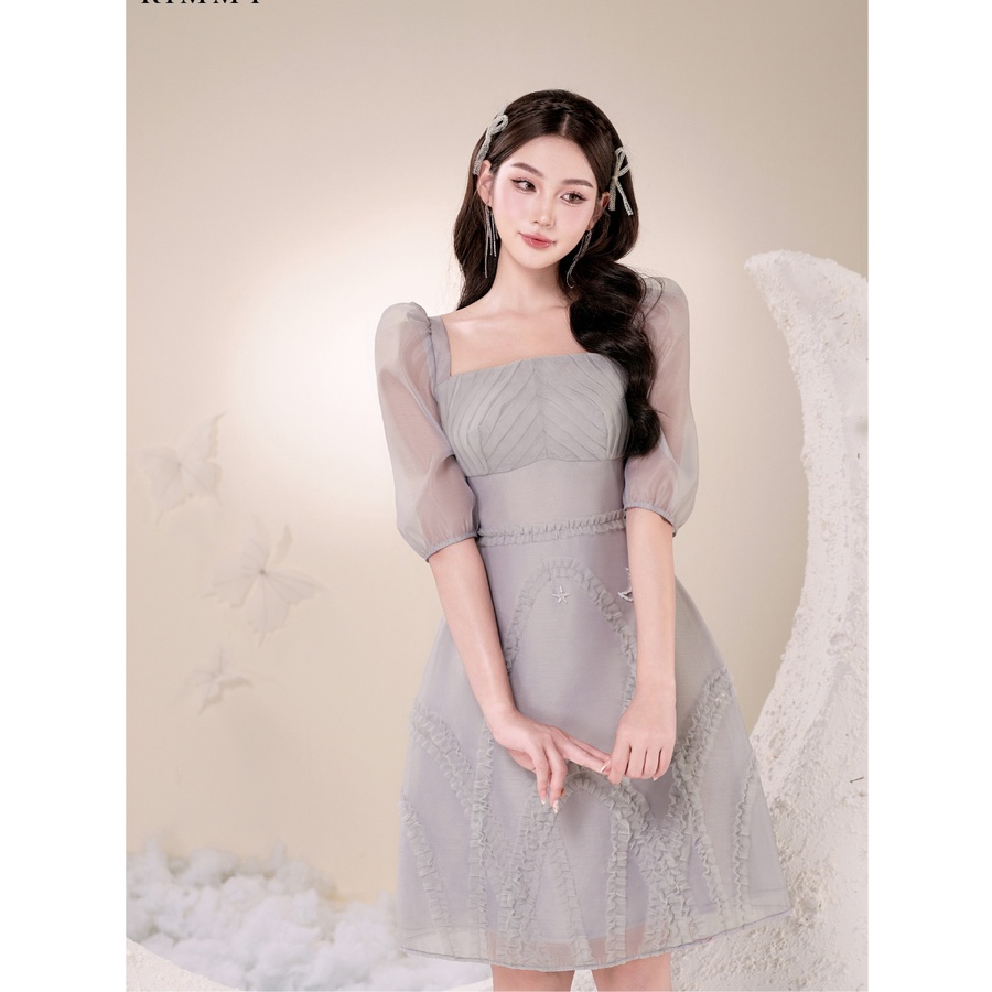 Đầm thiết kế lụa xanh ghi trendy, yêu kiều Catalia Dress by Rimmy