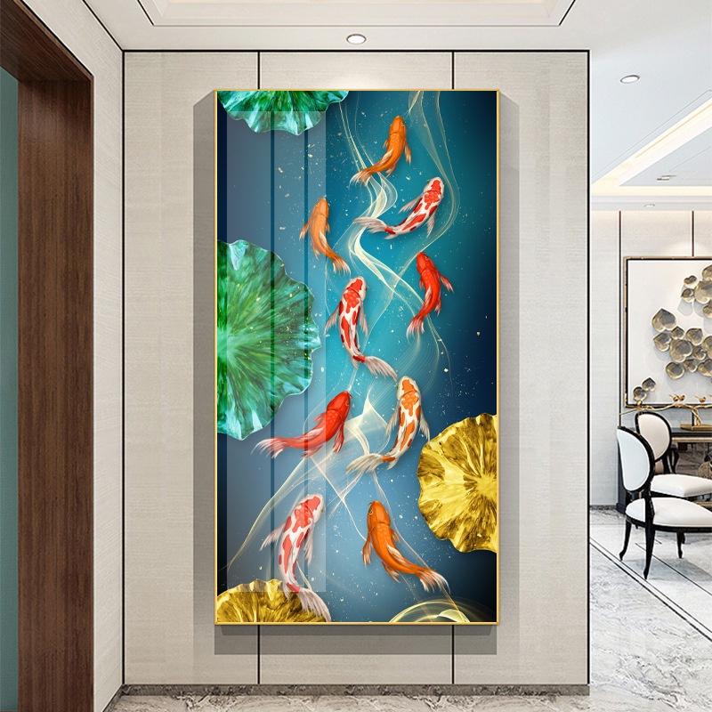 Tranh thêu chữ thập chỉ lụa cửu ngư quần hội WF11CT1089