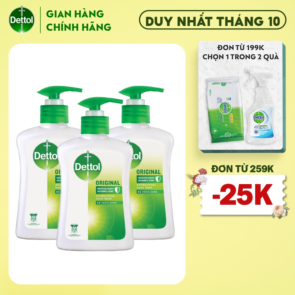 Combo 3 chai nước rửa tay Dettol kháng khuẩn – 250g/chai