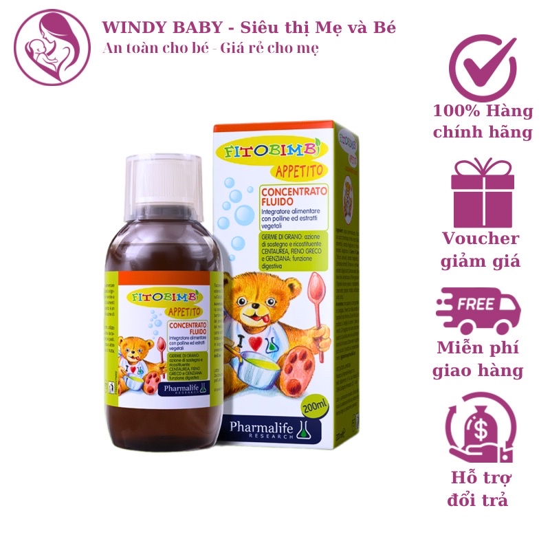 Siro Ăn Ngon 3 Tác Động FITOBIMBI APPETITO Giảm Biếng Ăn Cho Bé Chai 200ml