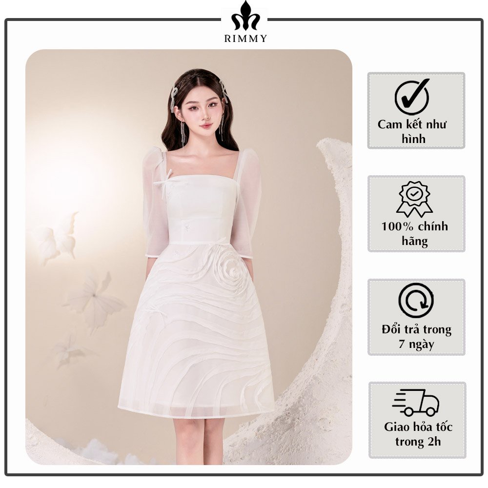 Đầm thiết kế tay lỡ trắng tinh khiết Elio Dress by Rimmy [không đính hạt]