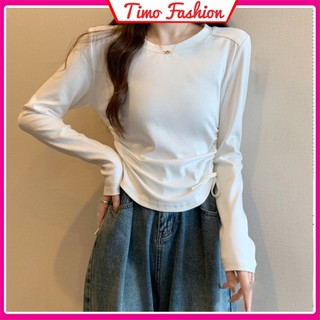 Áo kiểu vạt bầu, áo thun body nữ tay dài rút dây hai bên basic tôn dáng AOT535