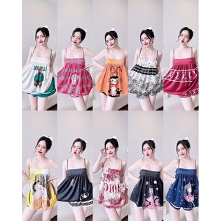 Đồ mặc nhà lụa mềm,mịn,mát,áo 2 dây quần ngắn hoạ tiết sang xịn mịn,size40-60kg