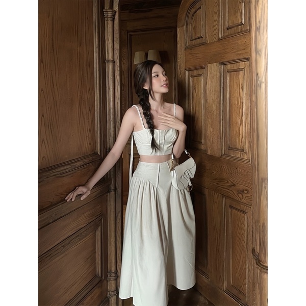 Set croptop và chân váy, áo hai dây kèm chân váy cạp cao