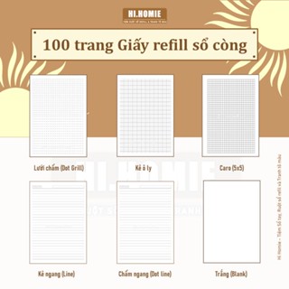 Giấy refill, ruột sổ còng 100 trang (50 tờ) - A4, A5 - nhiều phân loại: DotGrid, Cornell, Caro, Blank,... | Hi Homie