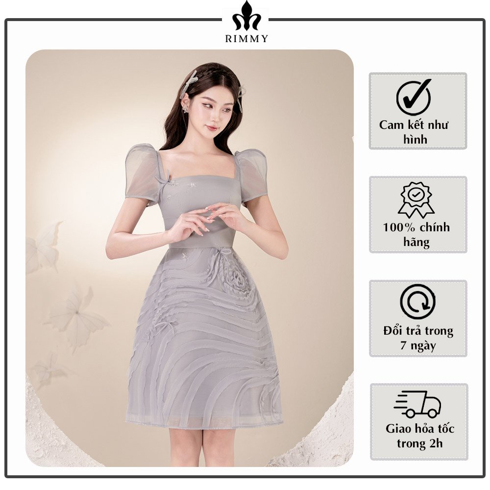 Đầm thiết kế tay cộc xanh ghi trang nhã Elio Dress by Rimmy