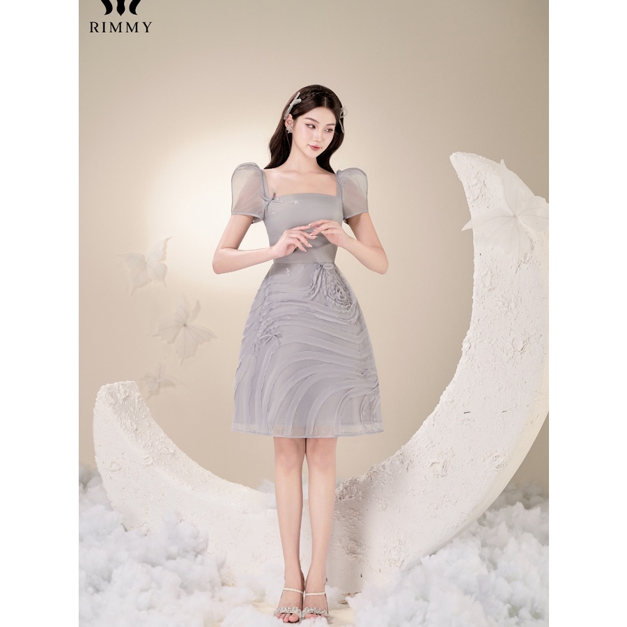 Đầm thiết kế tay cộc xanh ghi trang nhã Elio Dress by Rimmy