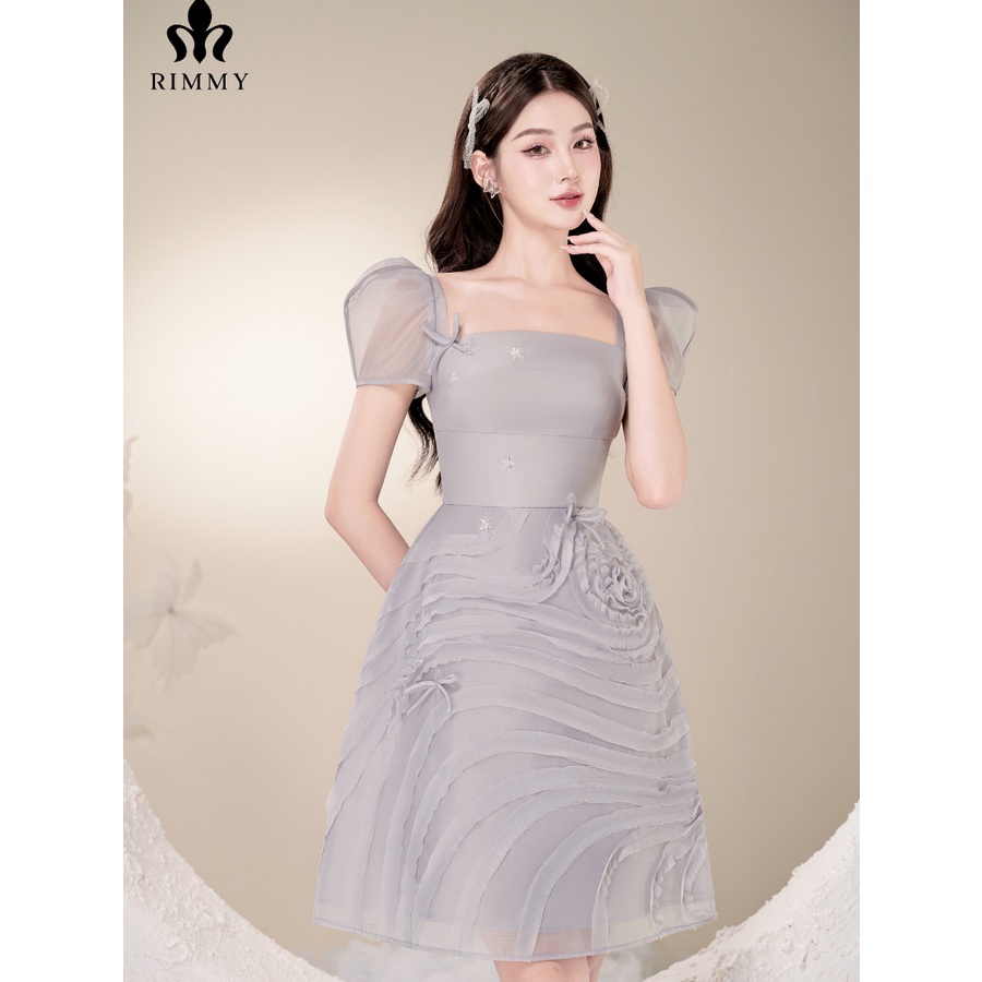 Đầm thiết kế tay cộc xanh ghi trang nhã Elio Dress by Rimmy