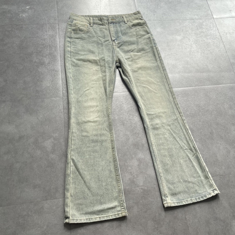 Quần jean unisex ống loe xanh rêu  QB108888