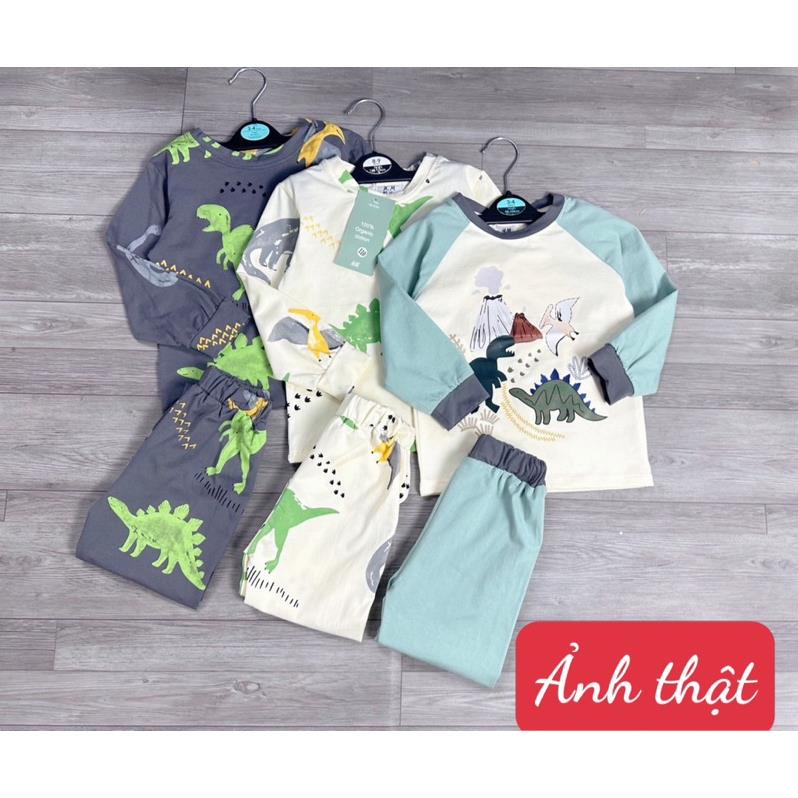 Combo 3 bộ bê trai hình khủng long tone xanh - ghi đậm new