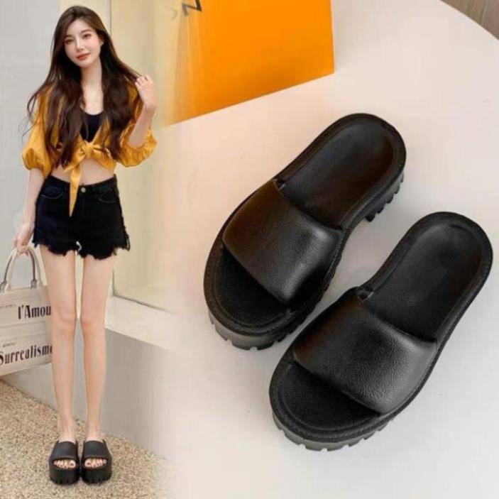 Dép nữ quai ngang đúc nguyên khối dế răng cưa-  Dép bánh mì đế cao sang xịn