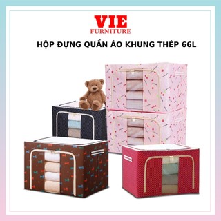 Hộp vải đựng quần áo khung thép 66l hộp đựng chăn màn hộp đựng đồ đa năng gấp gọn tiện lợi