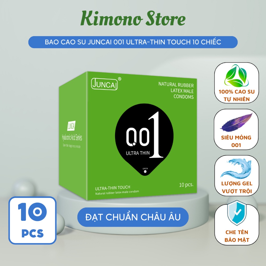 Bao cao su Juncai cao cấp siêu mỏng 001 kéo dài thời gian, gân gai tăng khoái cảm, Hộp 10 bcs