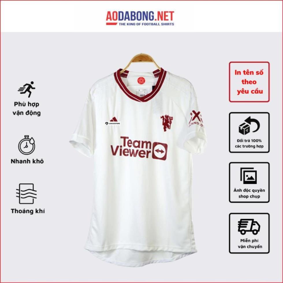 010 Bộ quần áo đá bóng Manchester United - áo mu sân khách màu trắng bản Fans mùa 23/24 vải thái form âu