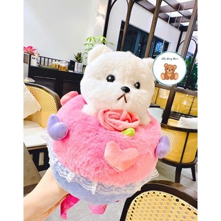 Bó hoa gấu bông lena - set quà tặng bó hoa gấu bông lena dâu lotso thỏ cao cấp 2 trong 1