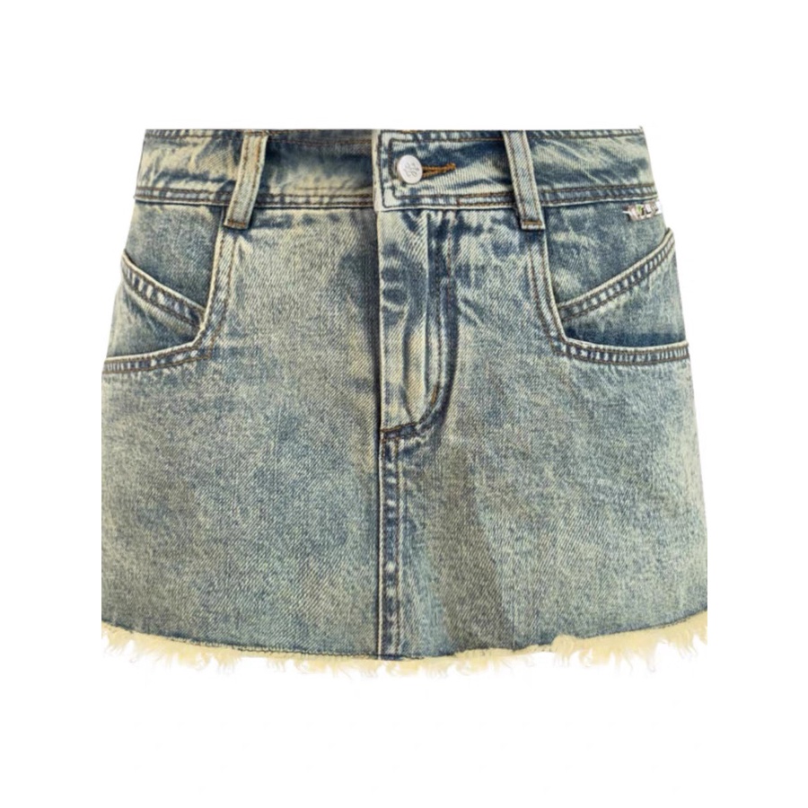 Chân váy jean ngắn cạp cao A, Chân váy bò raylin tua gấu CV09