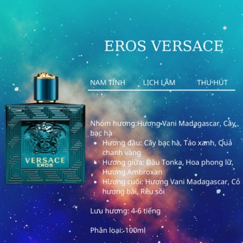 Nước hoa nam VERSACE EROS 100ml lịch lãm đẳng cấp phái mạnh lưu hương lâu- Chisman TM