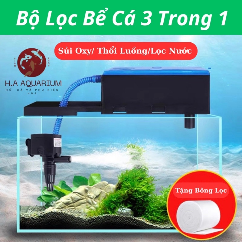 Máy Lọc Nước Bể Cá 3 Chức Năng ( Sủi Oxy/Thổi Luồng/Lọc Nước) Tặng Kèm Bông Lọc