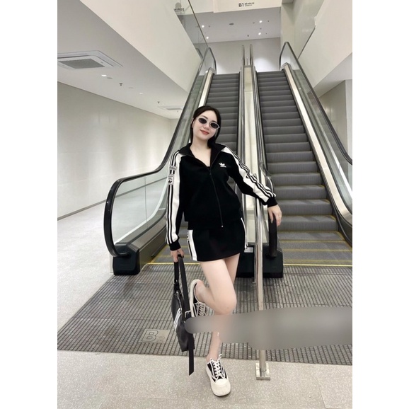 SỈ SET ÁO KHOÁ DÀI TAY MIX CHÂN VÁY SỌC CHO NỮ Q93864023