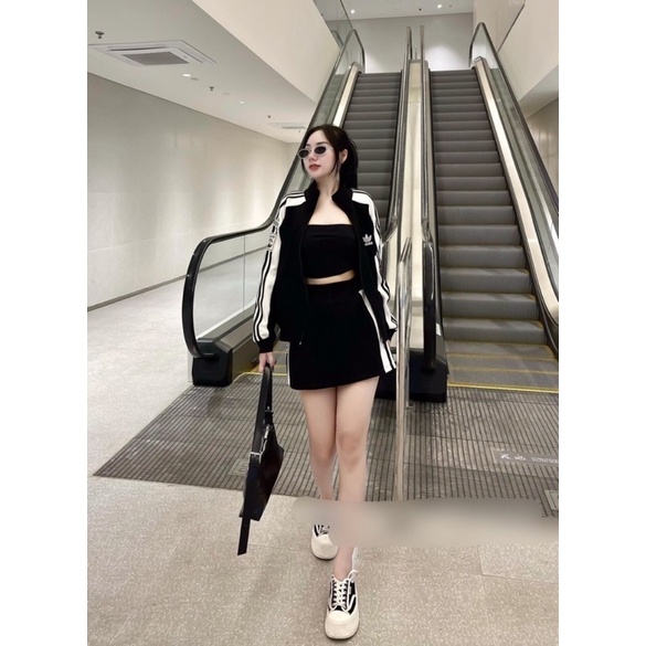 SỈ SET ÁO KHOÁ DÀI TAY MIX CHÂN VÁY SỌC CHO NỮ Q93864023