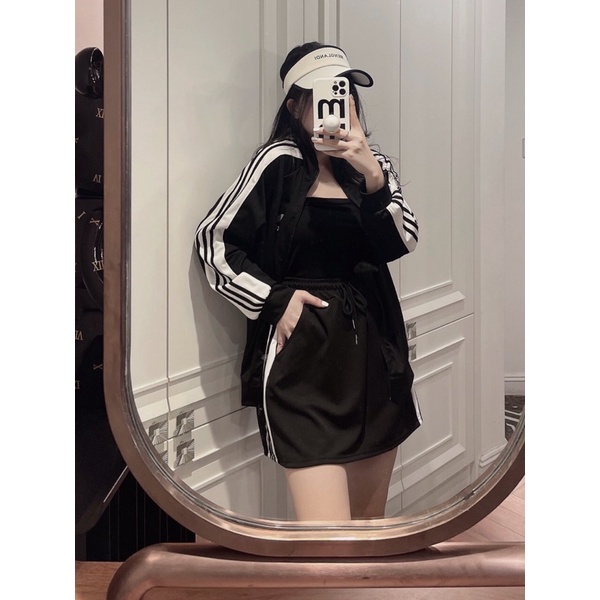 SỈ SET ÁO KHOÁ DÀI TAY MIX CHÂN VÁY SỌC CHO NỮ Q93864023