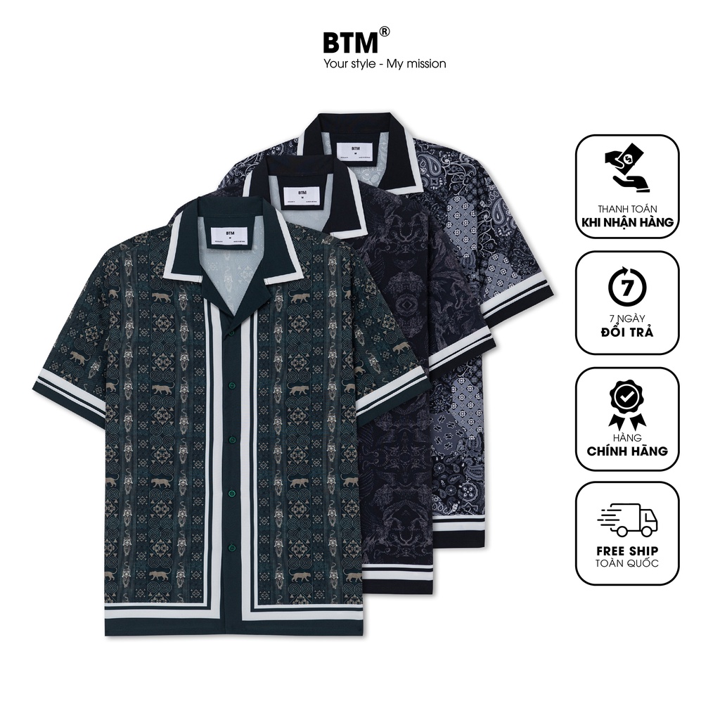 Áo sơ mi nam tay ngắn BTM studios họa tiết thổ cẩm - Mã 1.570