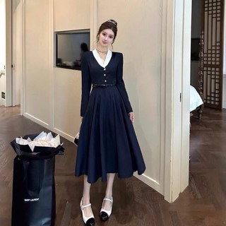 𝗩𝗶𝗱𝗲𝗼 𝗔̉𝗻𝗵 𝗧𝗵𝗮̣̂𝘁 ✔ Váy Cổ Vest Xanh Than dài tay Khuy Ngọc Kèm Đai Da