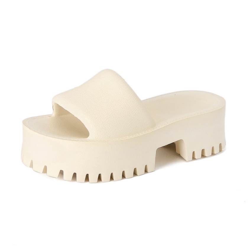 Dép nữ quai ngang đúc nguyên khối LUIS đế răng cưa, bánh mì đế cao 6cm 2 màu đen kem TRANGBIHUE