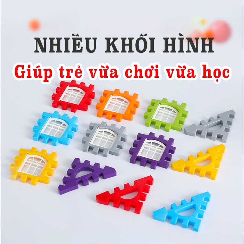 Đồ chơi lắp ghép khối xây dựng kiến trúc nhiều chi tiết có cửa mở, bộ lắp ghép xây nhà giúp phát triển trí thông minh