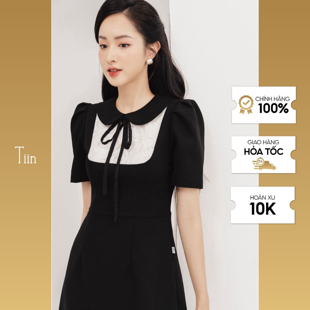 Váy cổ sen cúp phối ren thắt nơ TIINSTORE VHN749