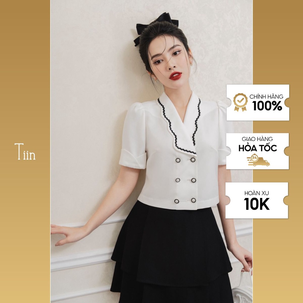 Áo sơ mi cổ sam viền dây tay gập TIINSTORE AHN716