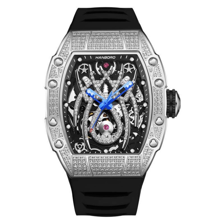 Đồng hồ nam Hanboro HBR-922 mặt đính đá, máy cơ, kính Sapphire