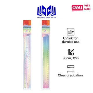 Thước kẻ màu cực quang Deli H654 dài 30cm