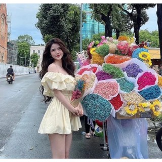 Đầm jum bẹt nữ trễ vai mang được nhiều kiểu kèm quần trong siêu xinh siêu hot như hình 100%