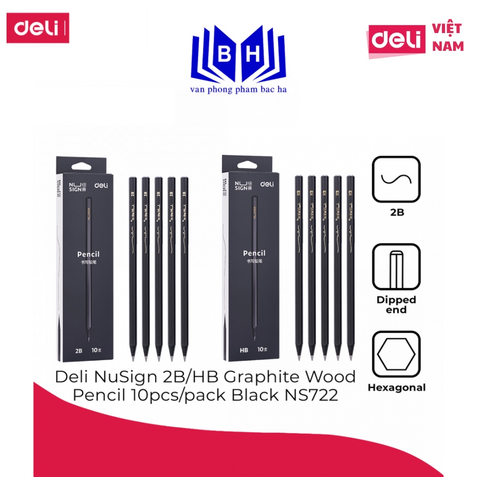 Combo 5 - 10 chiếc Bút chì thời thượng Deli đen NS722-2B nét thanh nét đậm ( S722 )