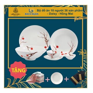 Bộ Chén Dĩa Sứ 36 sản phẩm Họa Tiết Hồng Mai - Gốm sư cao cấp Minh Long I