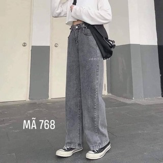 Quần Jeans Nữ Lưng Cao Dáng Suông Màu Xám Cực Chất Uyên Fashion