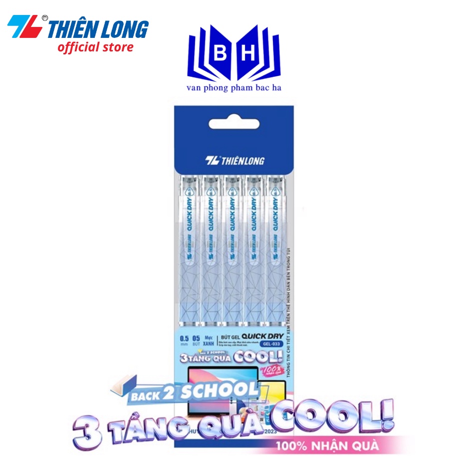Bút gel Quick Dry Thiên Long GEL-033 ngòi 0.5mm - Mực khô siêu tốc - Mực xanh