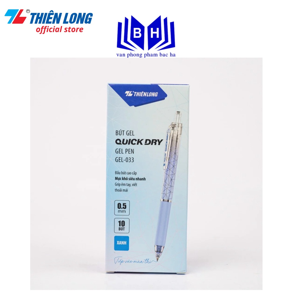 Bút gel Quick Dry Thiên Long GEL-033 ngòi 0.5mm - Mực khô siêu tốc - Mực xanh