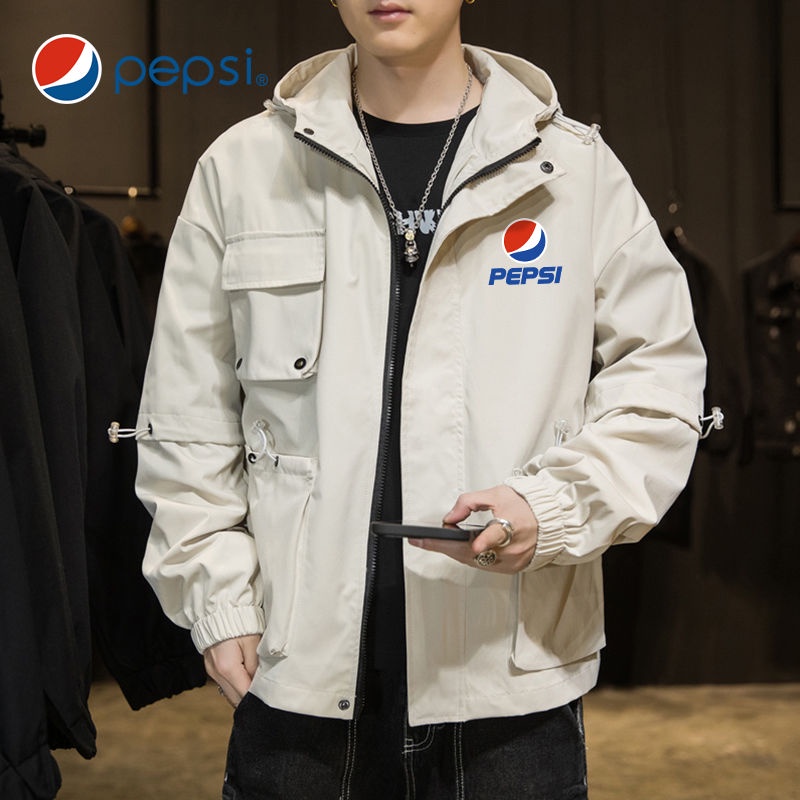 Pepsi Áo Khoác Có Mũ Trùm Phối Nhiều Túi Thời Trang Mùa Xuân Thu Dành Cho Nam