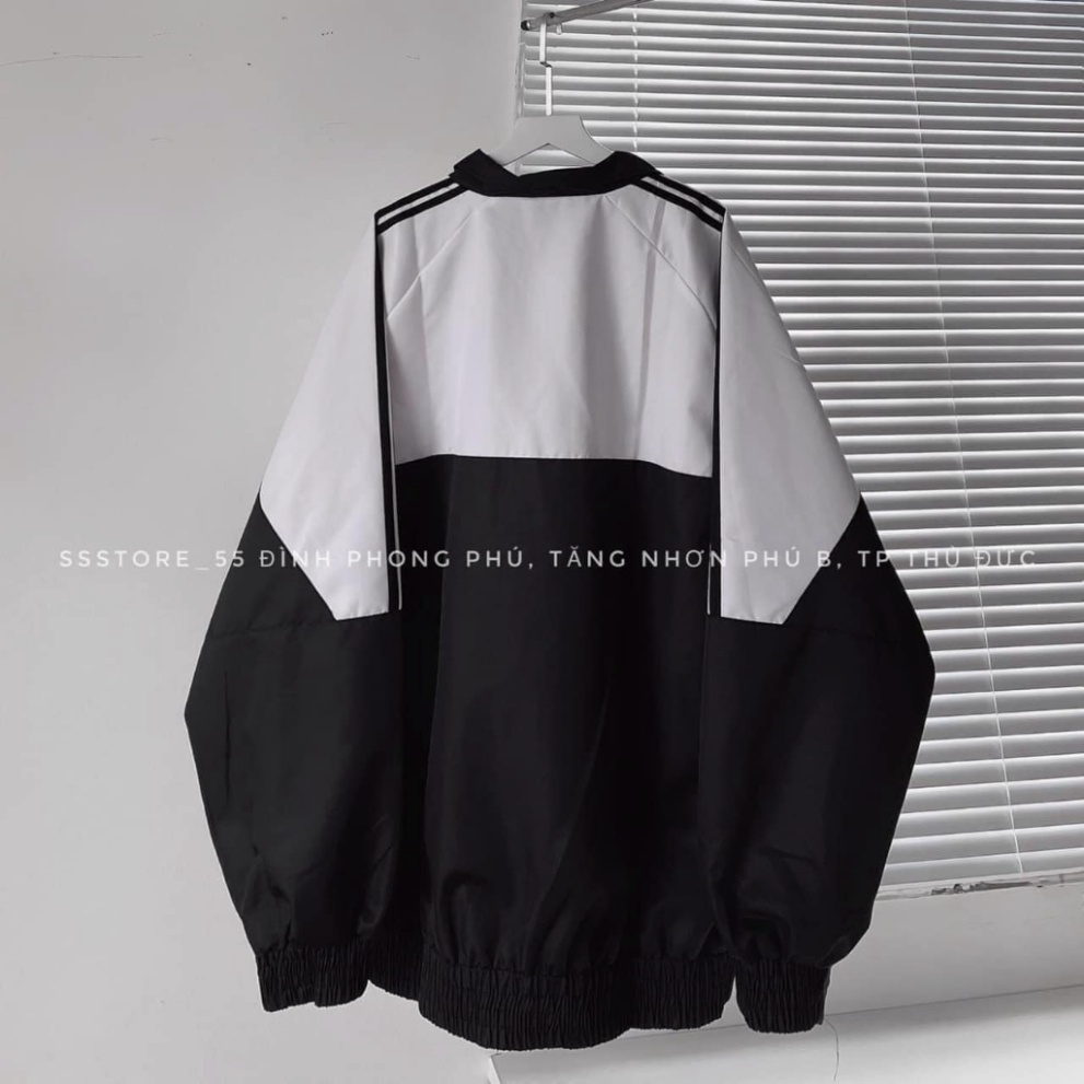 Áo khoác gió logo thêu phối 2 sọc tay Chất gió 1 lớp mềm đẹp Uyên Fashion
