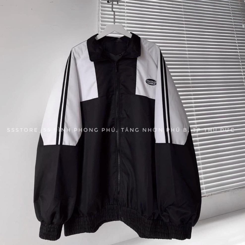 Áo khoác gió logo thêu phối 2 sọc tay Chất gió 1 lớp mềm đẹp Uyên Fashion