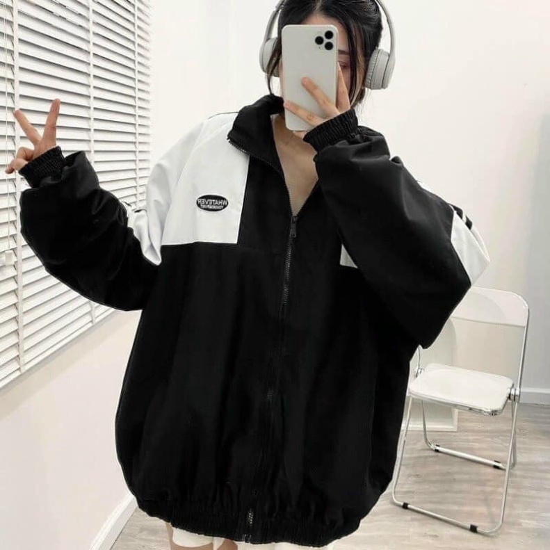 Áo khoác gió logo thêu phối 2 sọc tay Chất gió 1 lớp mềm đẹp Uyên Fashion