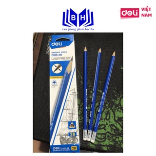 Bút chì 2b deli ec001-2b - có tẩy, thân tam giác