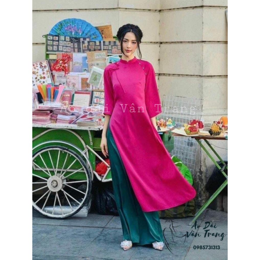 Áo dài gấm tơ đính nơ truyền thống nữ , chất gấm sang trọng , cổ truyền thống hàng may sẵn VT10 Quỳnh Dư