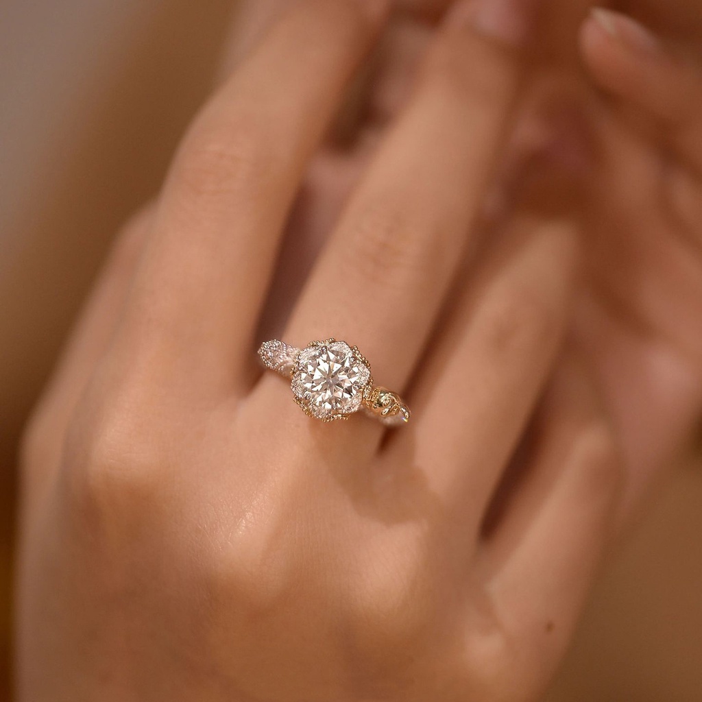 Nhẫn Cưới Khảm Đá Hình Thỏ Hoa Hồng Phong Cách xiaohongshu Cho Cặp Đôi